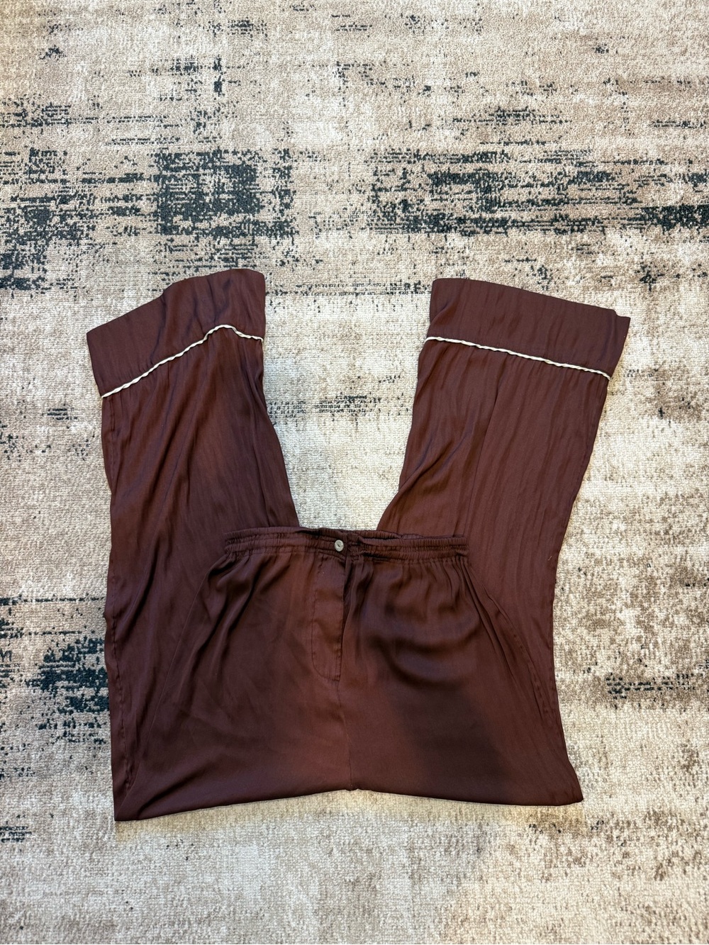Free People Brown Wide-Leg Lounge Pants with Contrast Trim